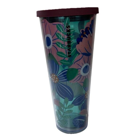 Starbucks Summer 2023 Blue Floral 24oz Soft Touch Tumbler Cold Cup w/Straw - Picture 1 of 4